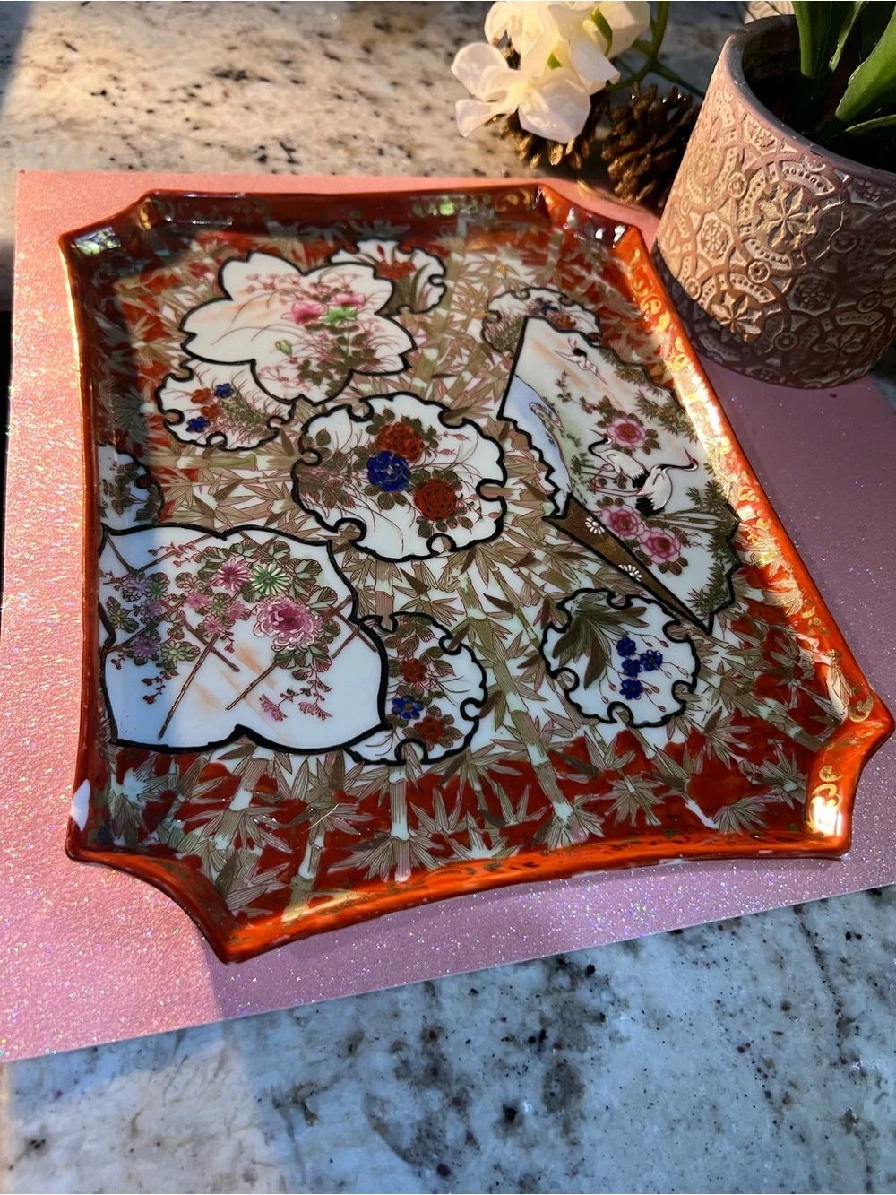 Gorgeous Antique Kutani Serving Platter read below